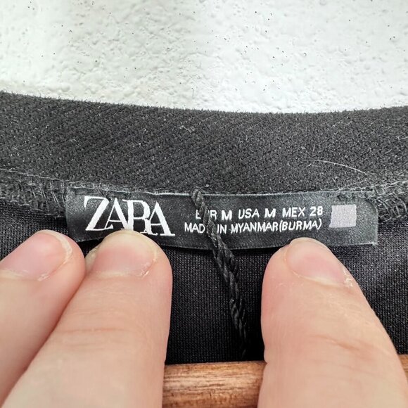 Zara Black Drop Waist Shift Dress Pockets Polished Preppy Size Medium - Picture 8 of 9